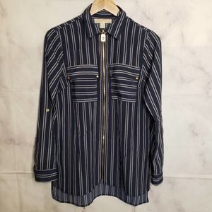 MICHAEL Michael Kors blue zipper up collared long sleeve blouse S